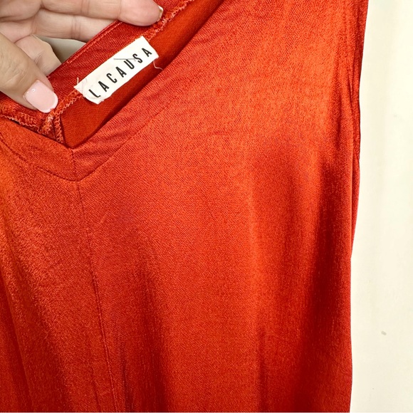 Lacausa Santi Satin Wide Leg Jumpsuit XS Bourbon - Picture 7 of 14